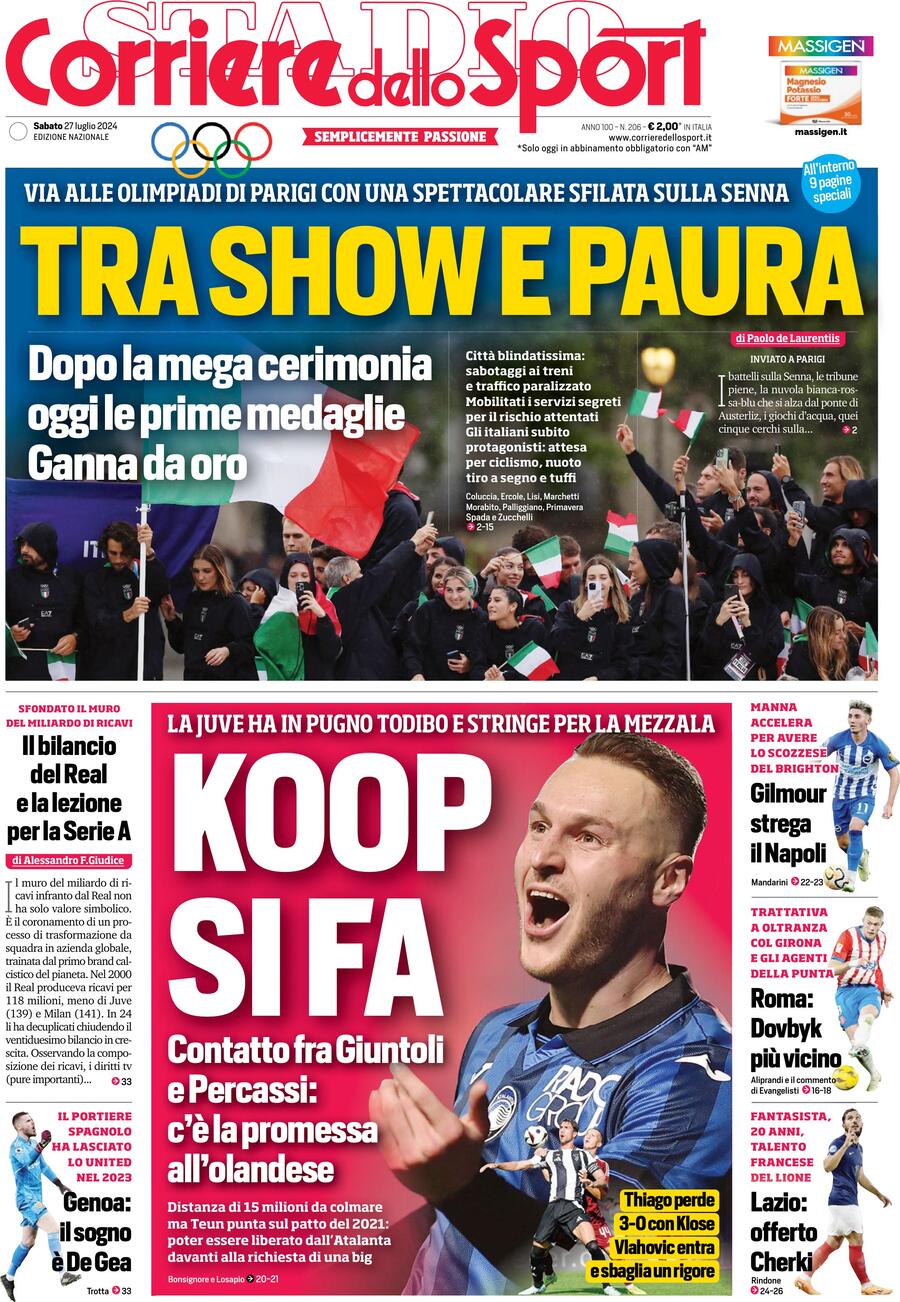 Prima Pagina Corriere dello Sport 27/07/2024