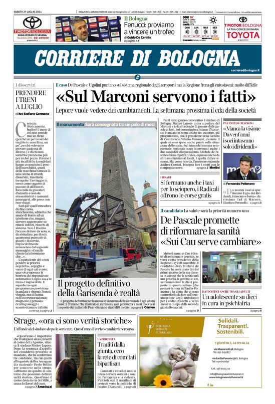 Prima Pagina Corriere di Bologna 27/07/2024