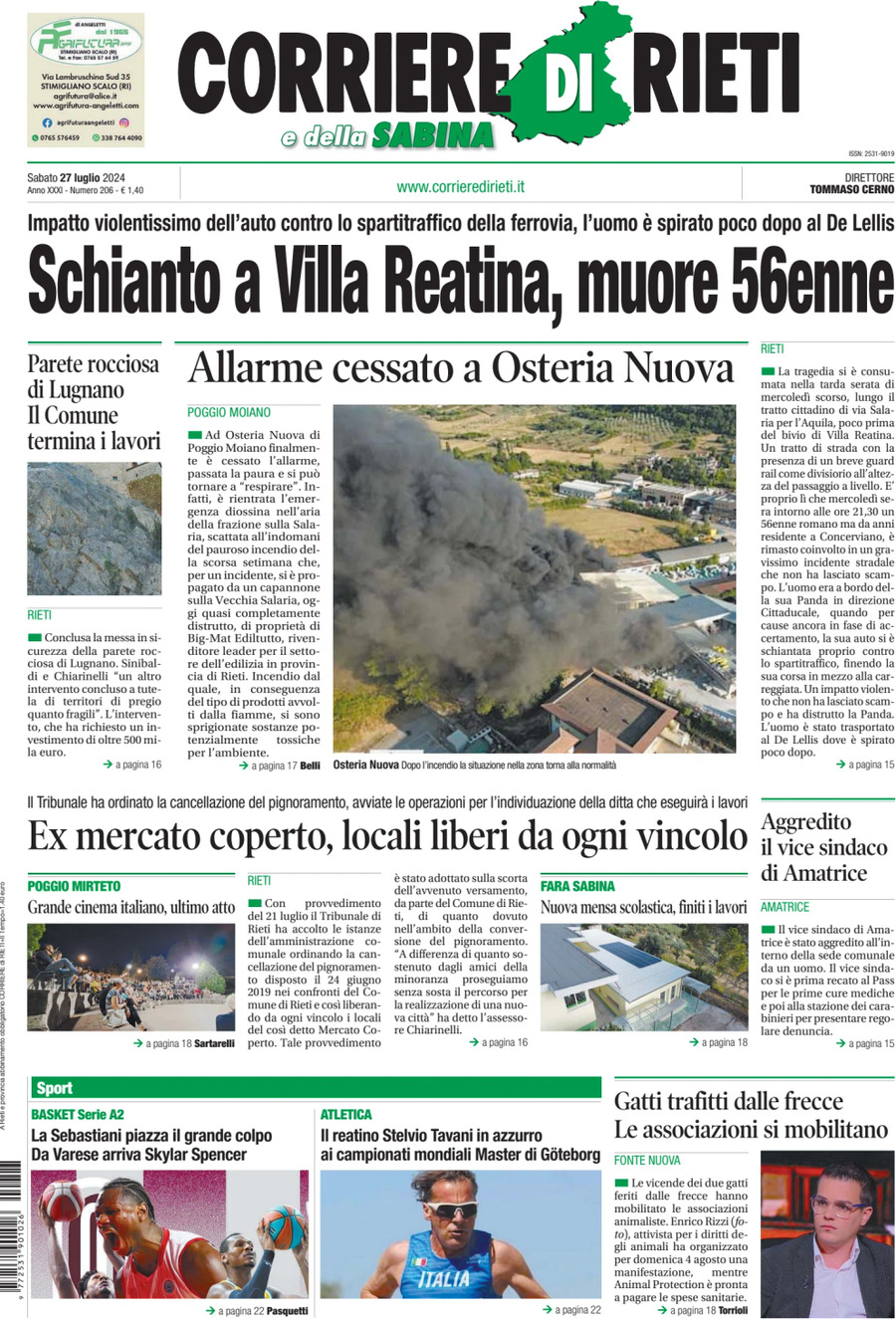 Prima Pagina Corriere di Rieti e della Sabina 27/07/2024