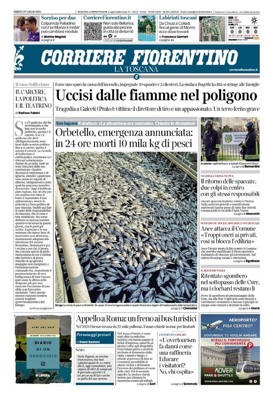 Prima Pagina Corriere Fiorentino 27/07/2024