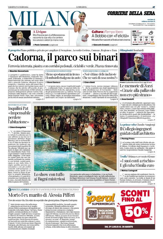 Prima Pagina Corriere della Sera (Milano) 27/07/2024