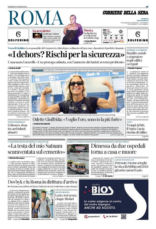 Prima Pagina Corriere della Sera (Roma) 27/07/2024
