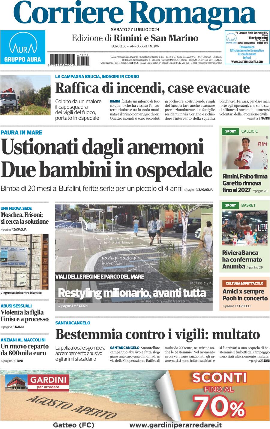 Prima Pagina Corriere Romagna (Rimini e San Marino) 27/07/2024