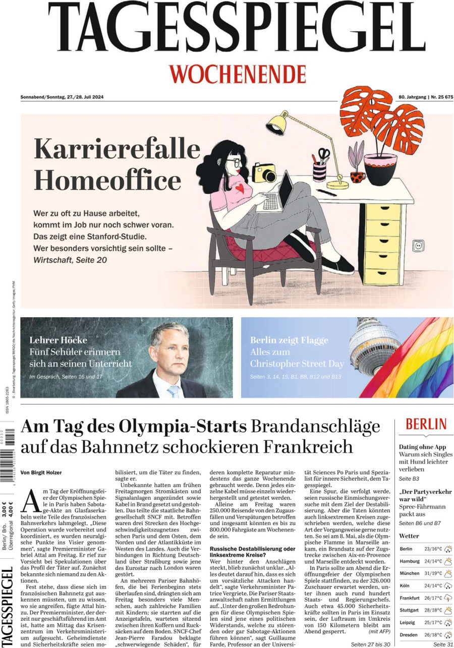 Prima Pagina Der Tagesspiegel 27/07/2024