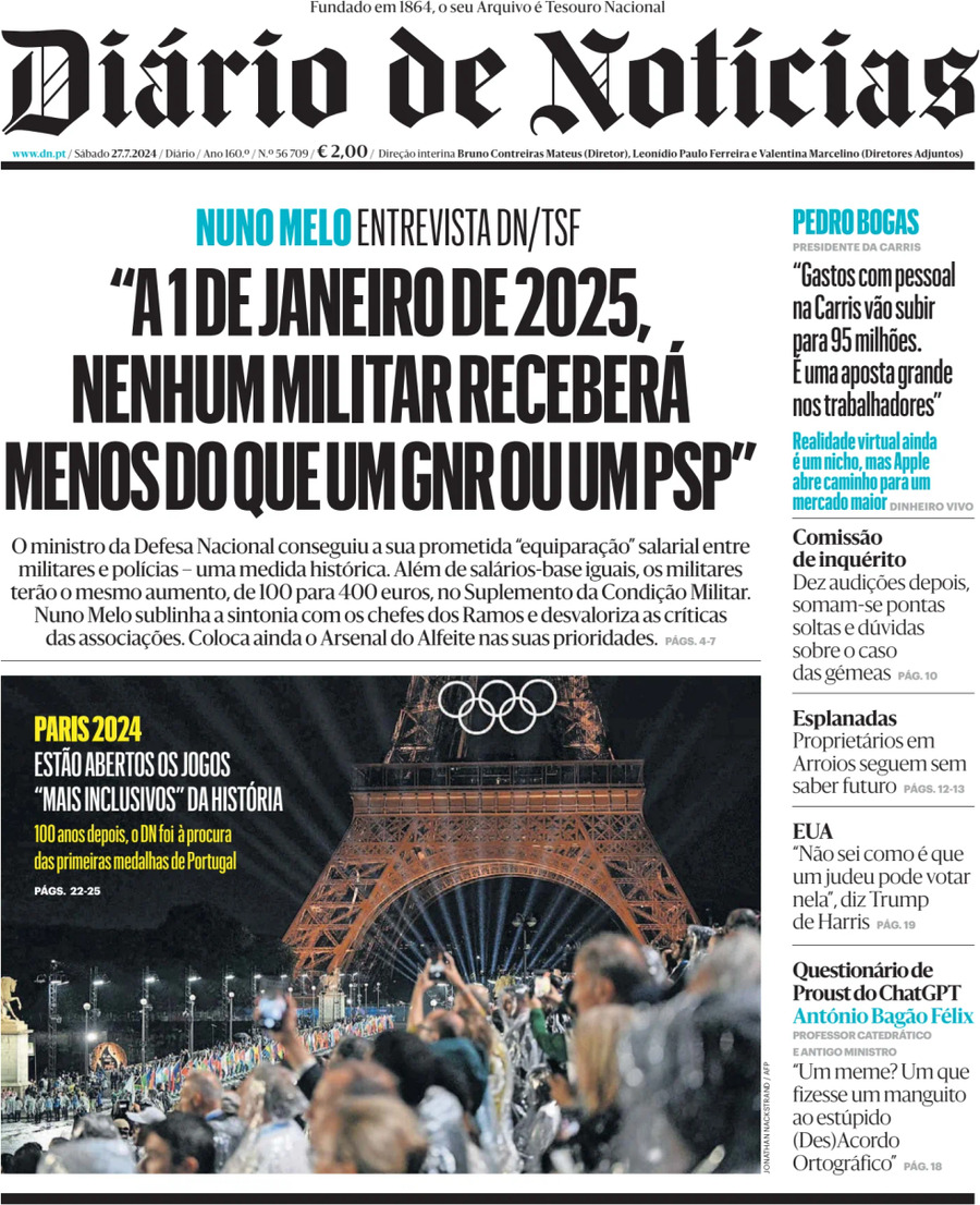 Prima Pagina Diário de Notícias 27/07/2024