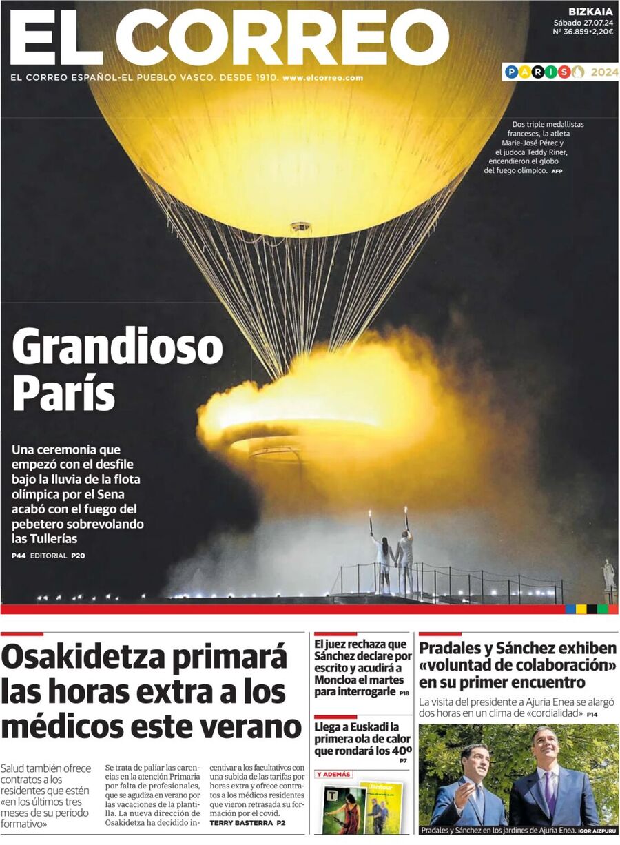 Prima Pagina El Correo 27/07/2024