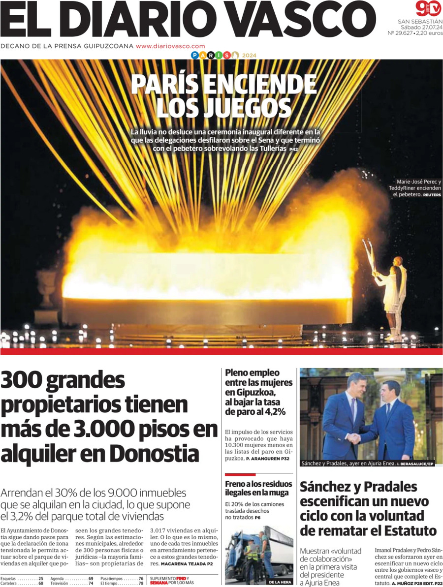 Prima Pagina El Diario Vasco 27/07/2024