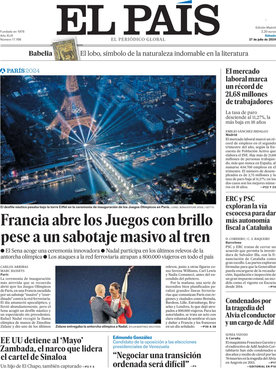 Prima Pagina El País 27/07/2024
