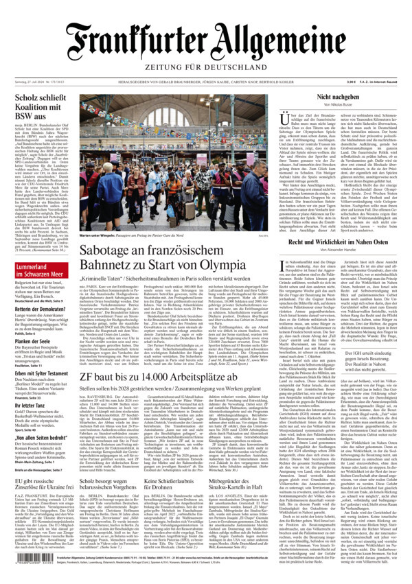 Prima Pagina Frankfurter Allgemeine Zeitung 27/07/2024