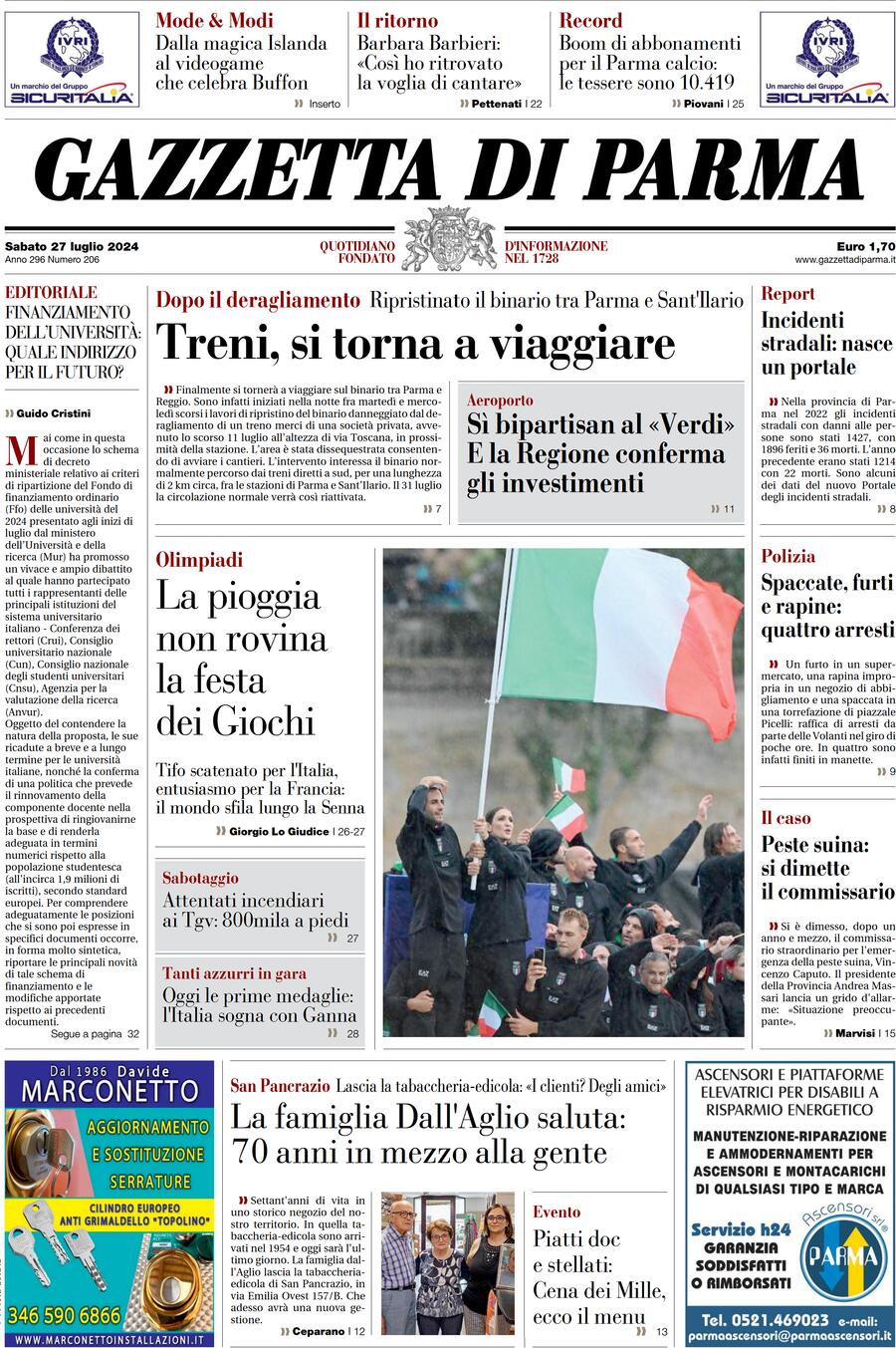 Prima Pagina Gazzetta di Parma 27/07/2024