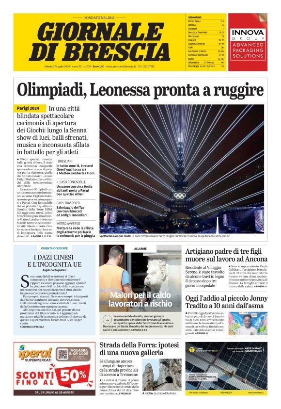 Prima Pagina Giornale di Brescia 27/07/2024
