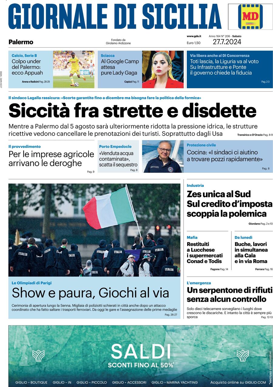 Prima Pagina Giornale di Sicilia (Palermo) 27/07/2024