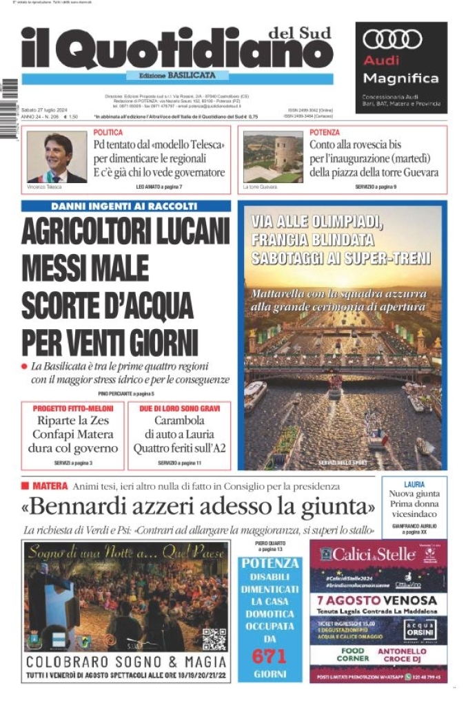 Prima Pagina Il Quotidiano del Sud (Basilicata) 27/07/2024