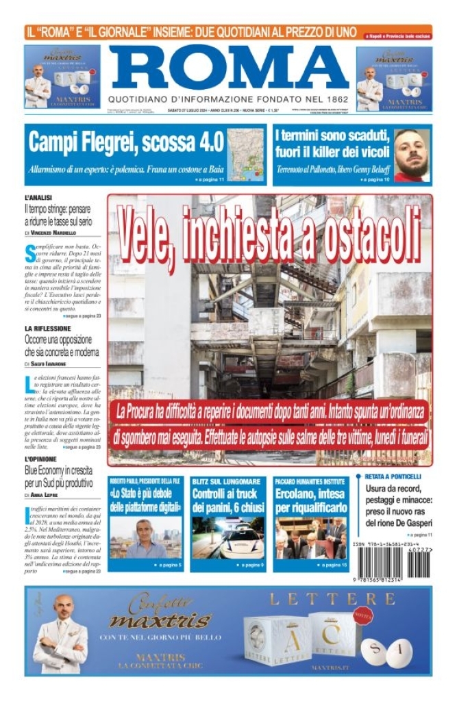 Prima Pagina Il Roma (Quotidiano di Napoli) 27/07/2024