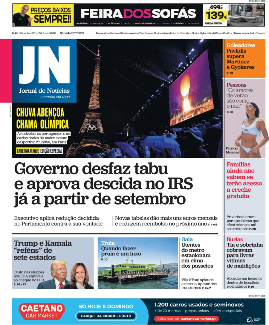 Prima Pagina Jornal de Notícias 27/07/2024