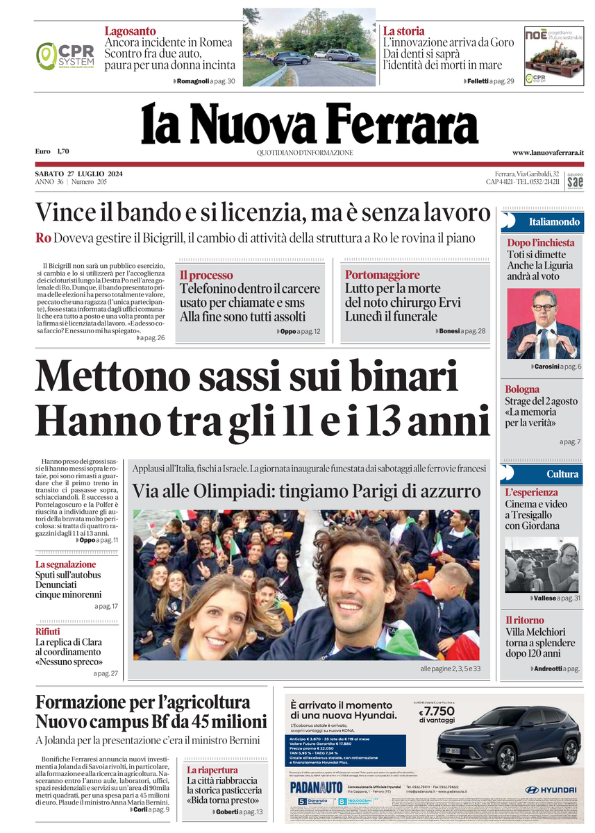 Prima Pagina La Nuova Ferrara 27/07/2024