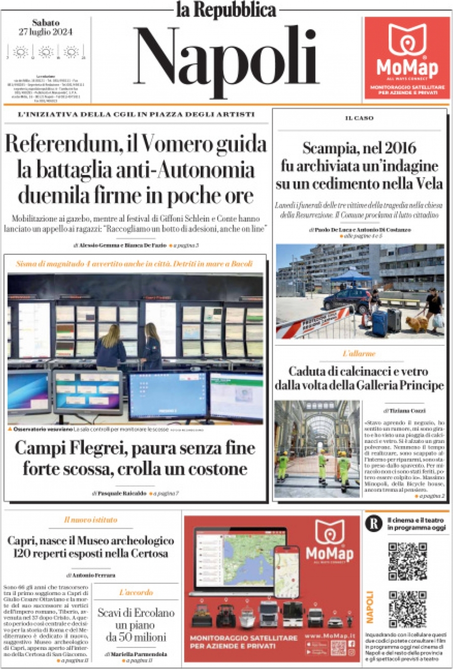 Prima Pagina La Repubblica (Napoli) 27/07/2024
