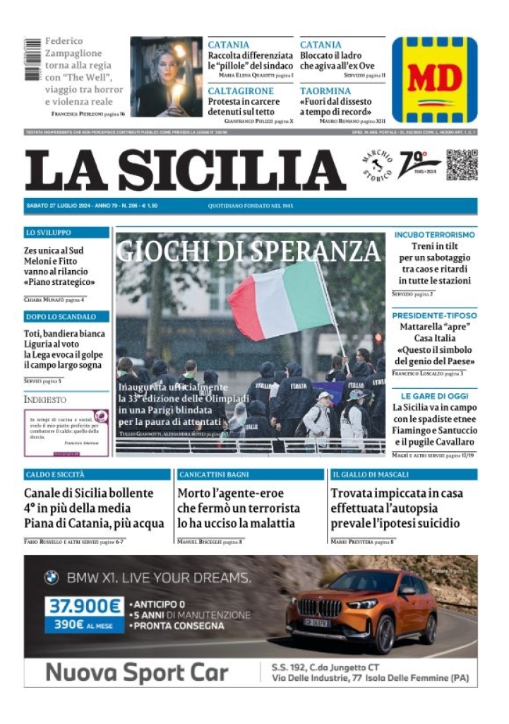 Prima Pagina La Sicilia 27/07/2024
