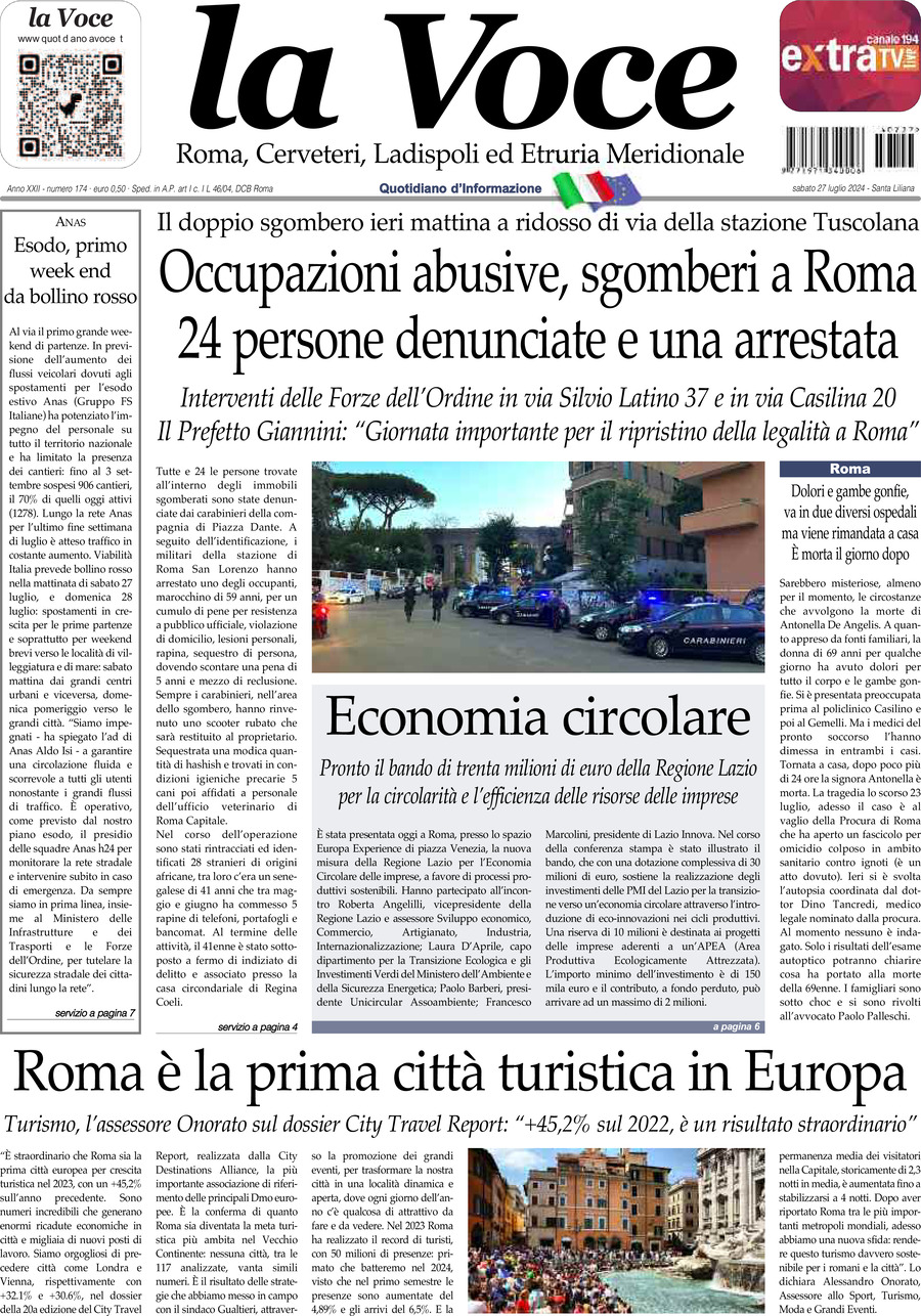 Prima Pagina La Voce (Roma) 27/07/2024