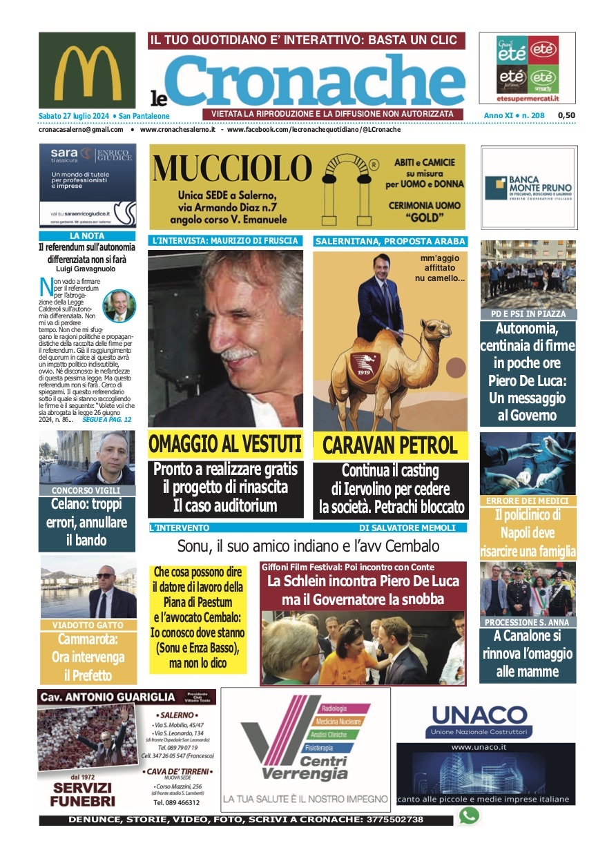 Prima Pagina Le Cronache (Salerno) 27/07/2024
