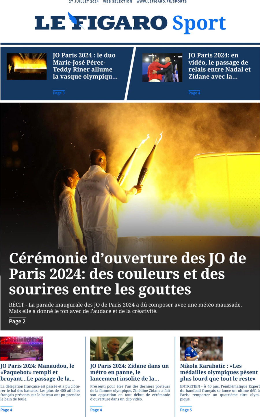 Prima Pagina Le Figaro SPORT 27/07/2024