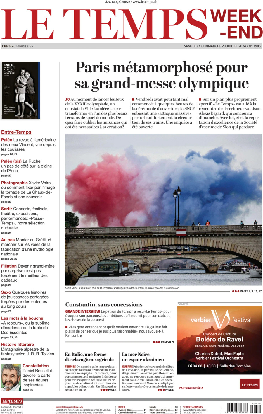 Prima Pagina Le Temps 28/07/2024