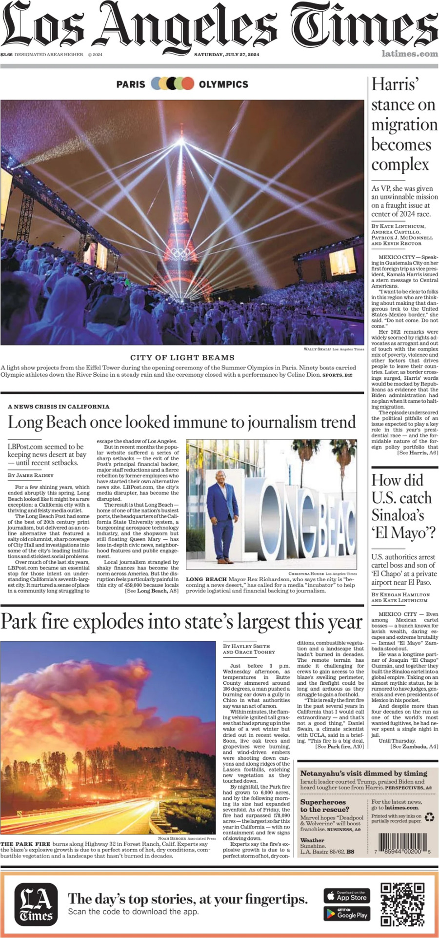 Prima Pagina Los Angeles Times 27/07/2024