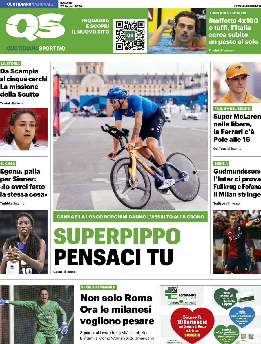 Prima Pagina QS Quotidiano Sportivo 27/07/2024