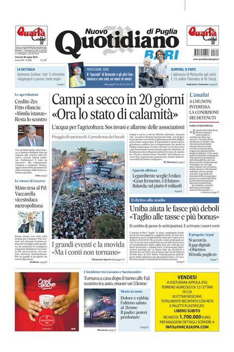 Prima Pagina Nuovo Quotidiano di Puglia (Bari) 27/07/2024