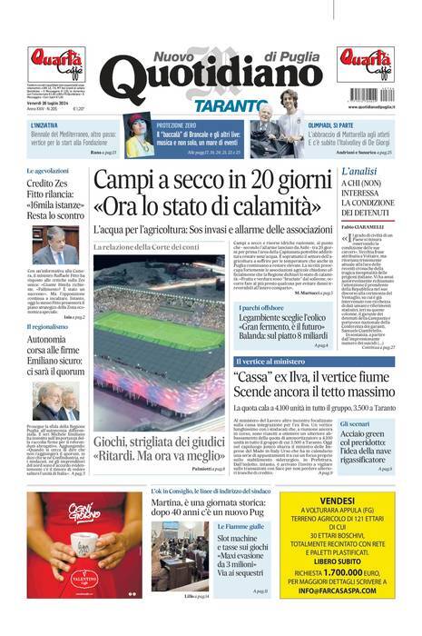 Prima Pagina Nuovo Quotidiano di Puglia (Taranto) 27/07/2024