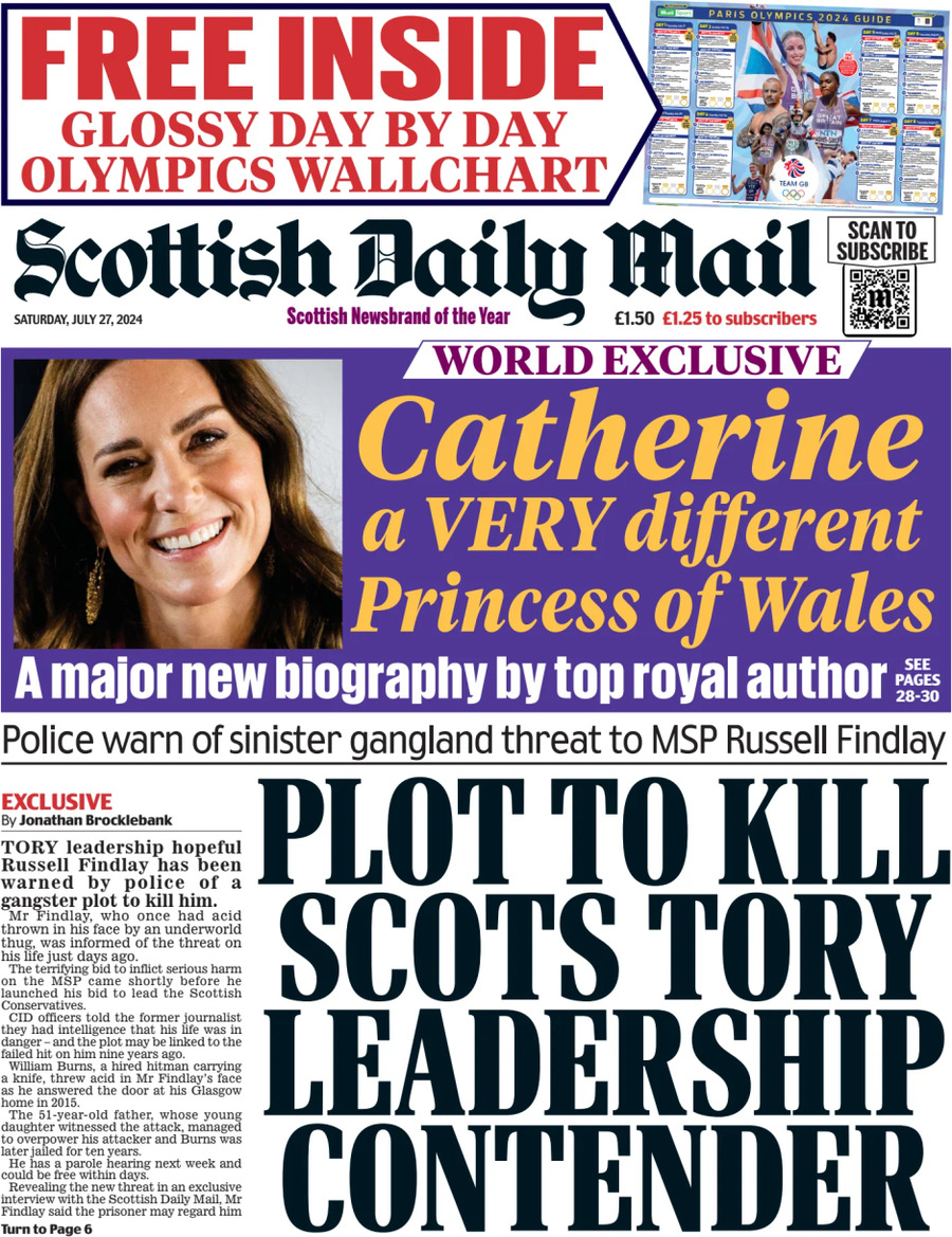 Prima Pagina Scottish Daily Mail 27/07/2024