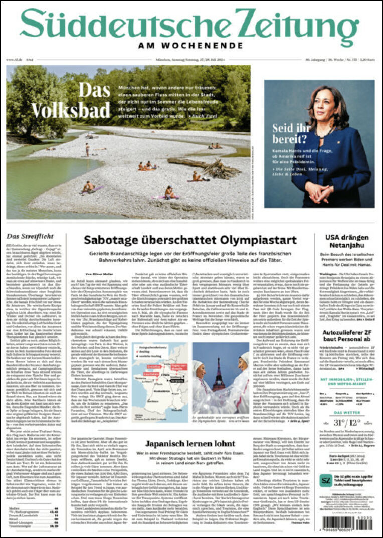 Prima Pagina Süddeutsche Zeitung 27/07/2024