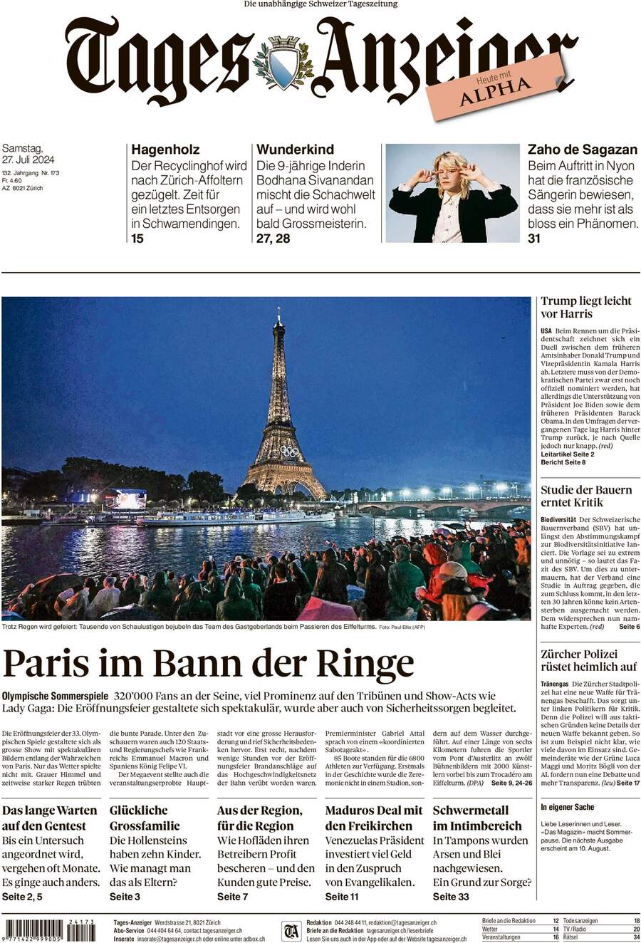 Prima Pagina Tages-Anzeiger (Tagi TA) 28/07/2024
