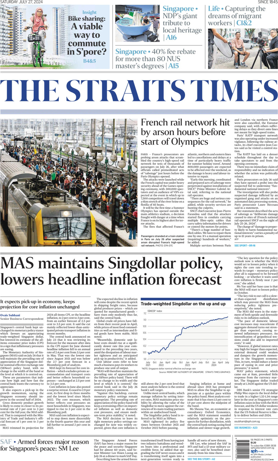 Prima Pagina The Straits Times 27/07/2024