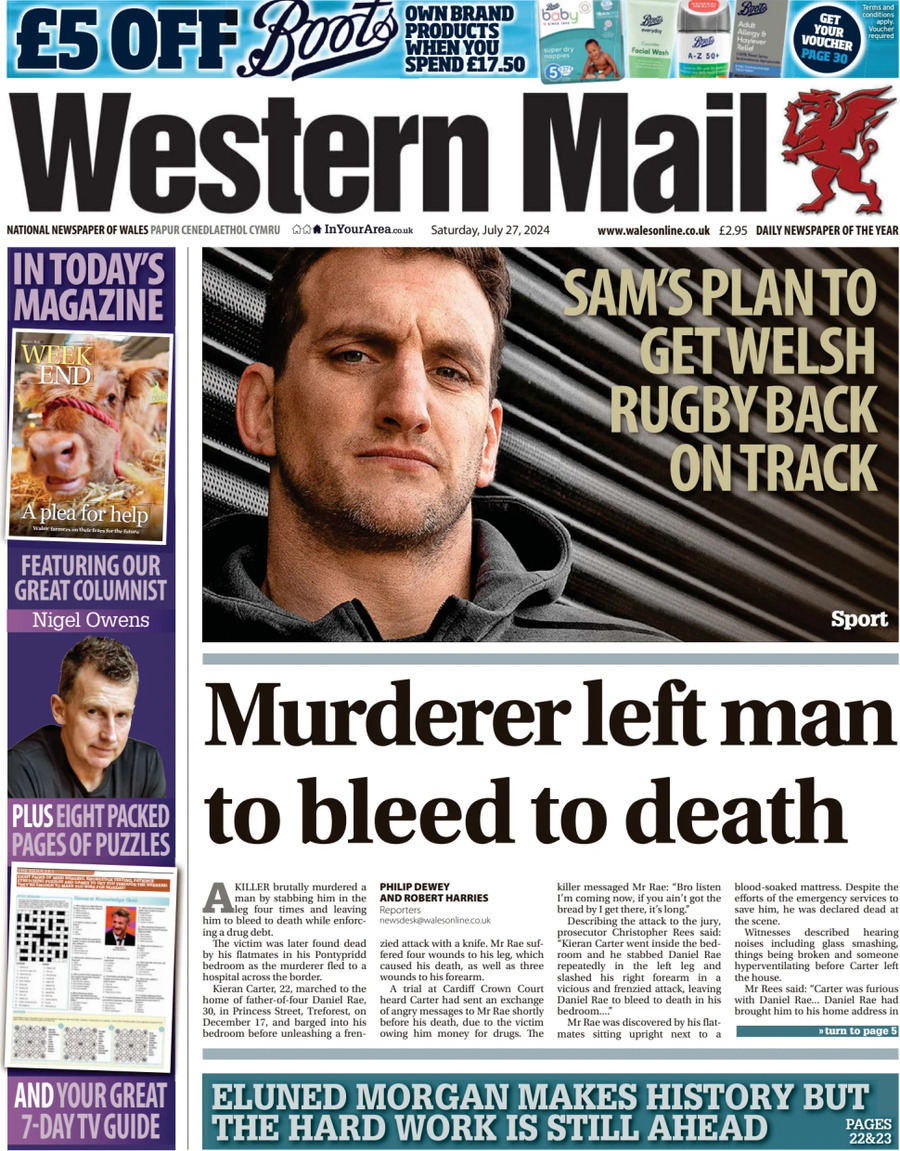 Prima Pagina Western Mail (Wales) 27/07/2024