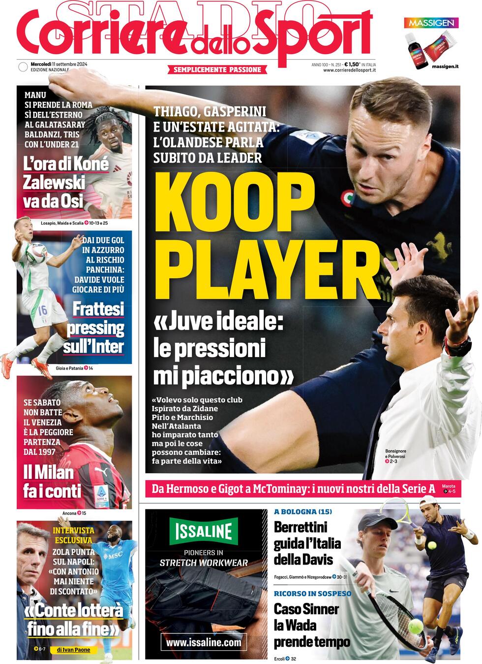 Prima Pagina Corriere dello Sport 11/09/2024