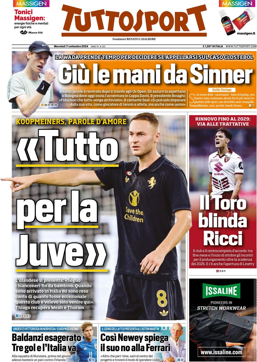 Prima Pagina Tuttosport 11/09/2024