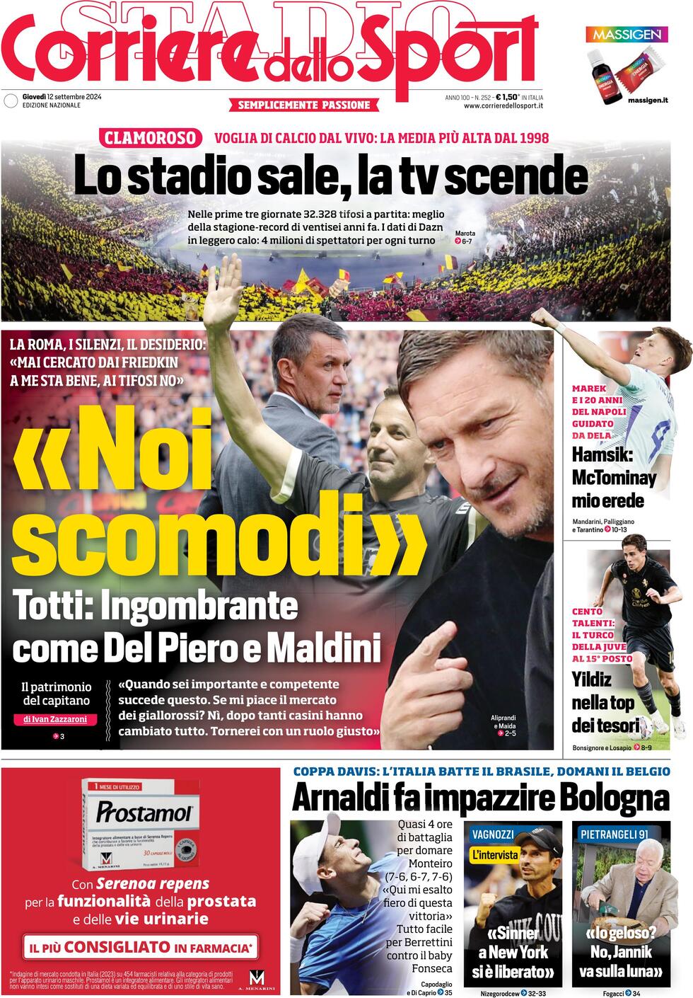 Prima Pagina Corriere dello Sport 12/09/2024