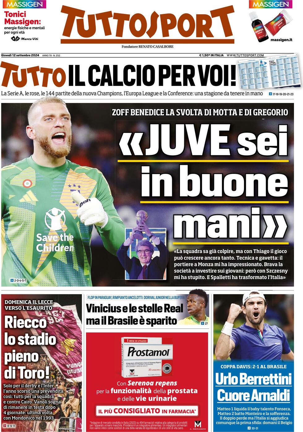 Prima Pagina Tuttosport 12/09/2024