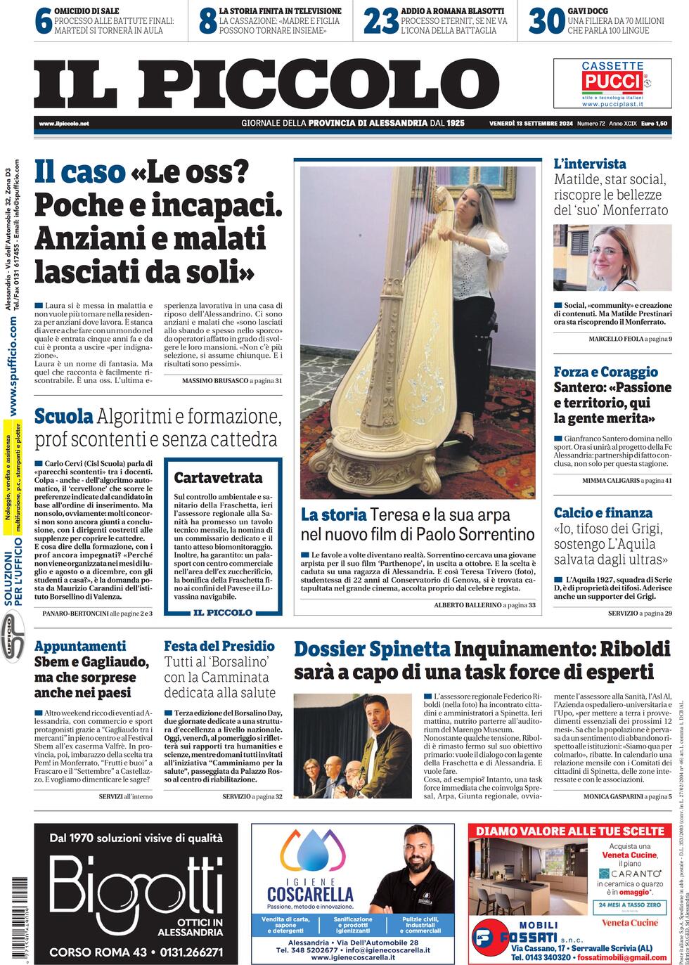 Prima Pagina Il Piccolo (Alessandria) 13/09/2024