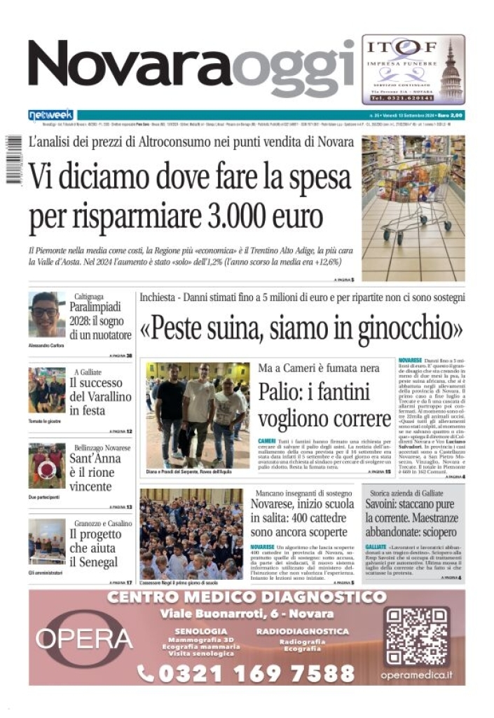 Copertina Novara Oggi 13/09/2024