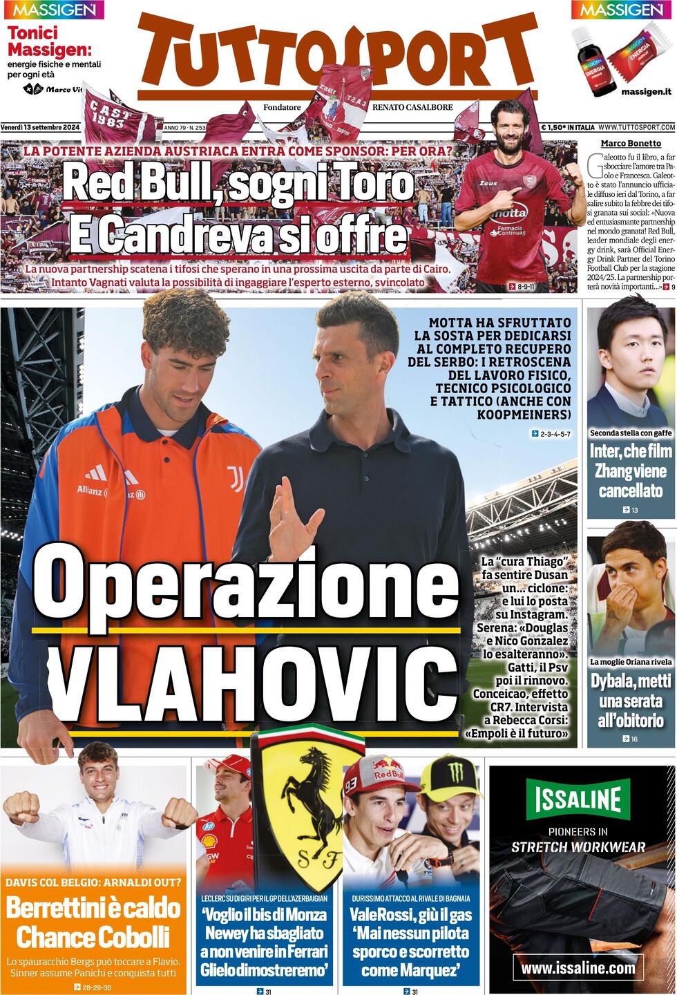 Prima Pagina Tuttosport 13/09/2024