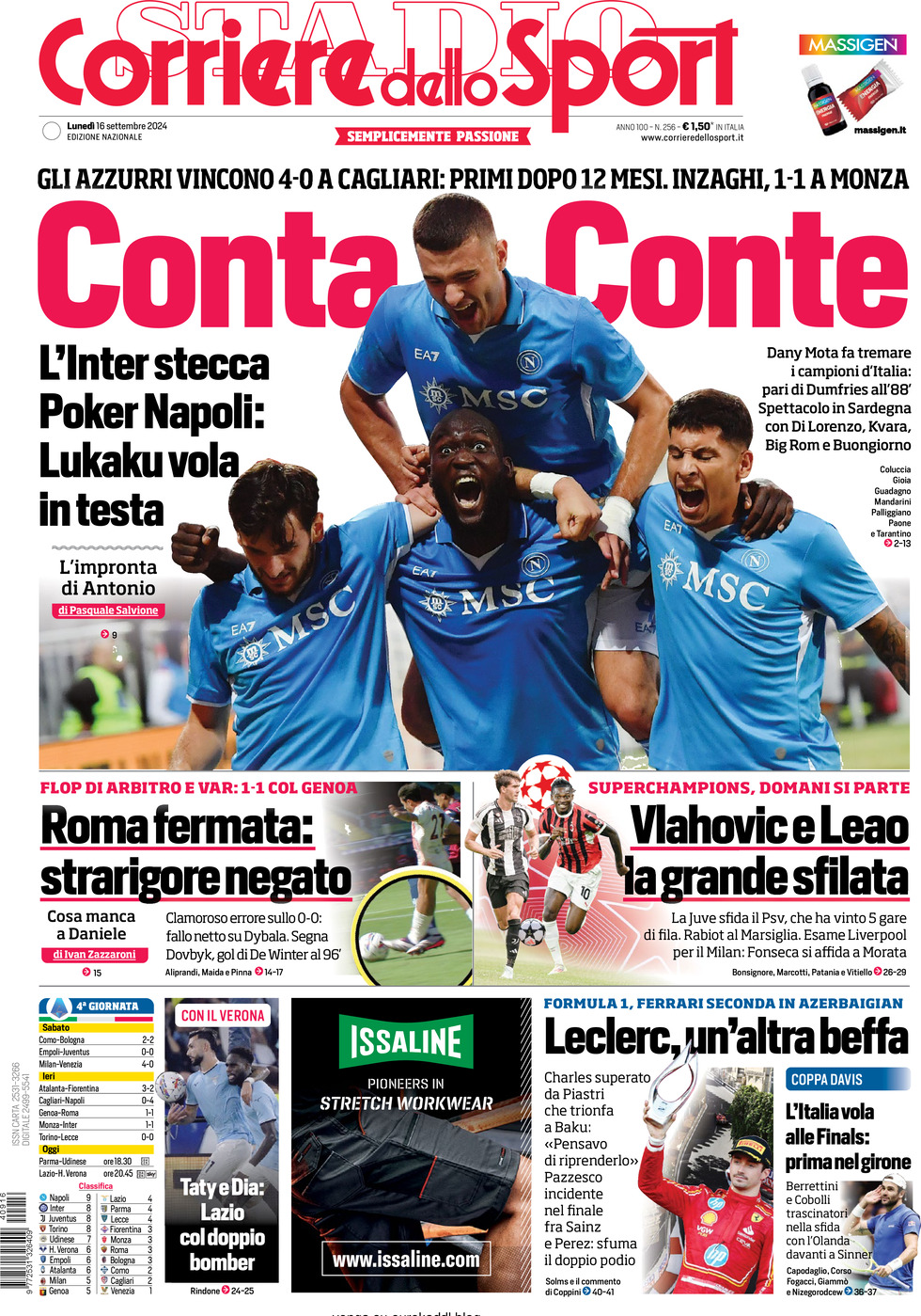 Prima Pagina Corriere dello Sport 16/09/2024