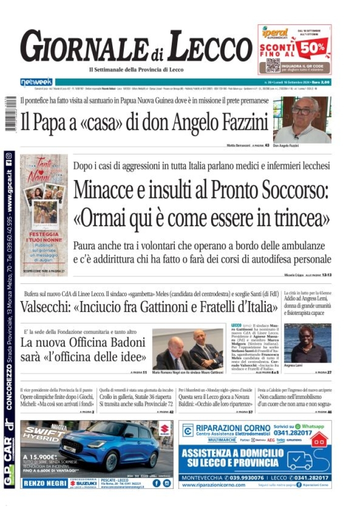 Copertina Giornale di Lecco 16/09/2024