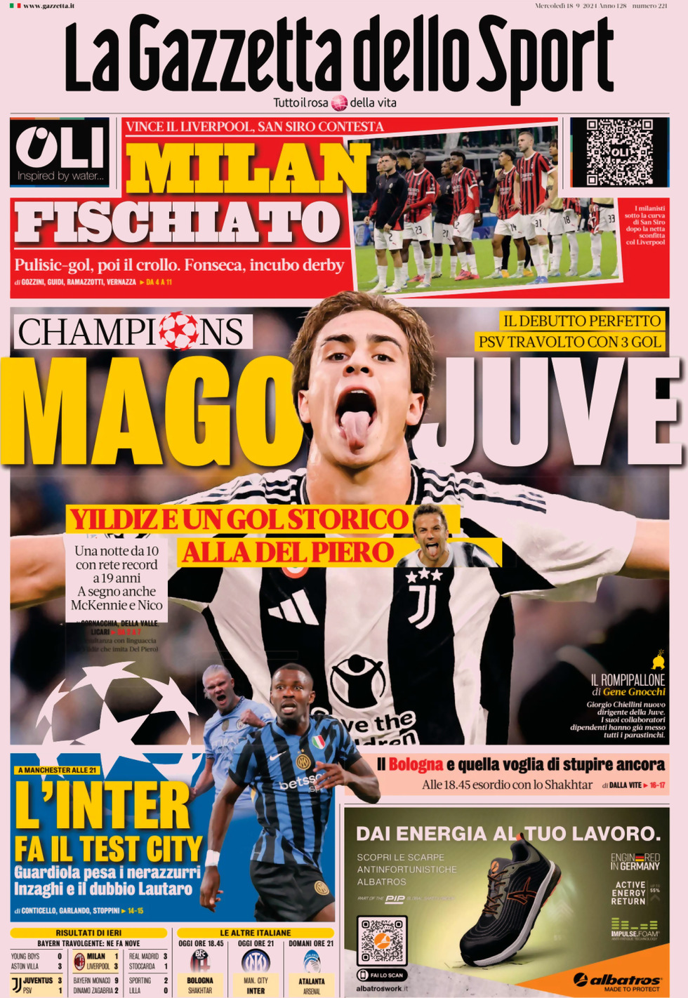 Prima Pagina La Gazzetta dello Sport 18/09/2024