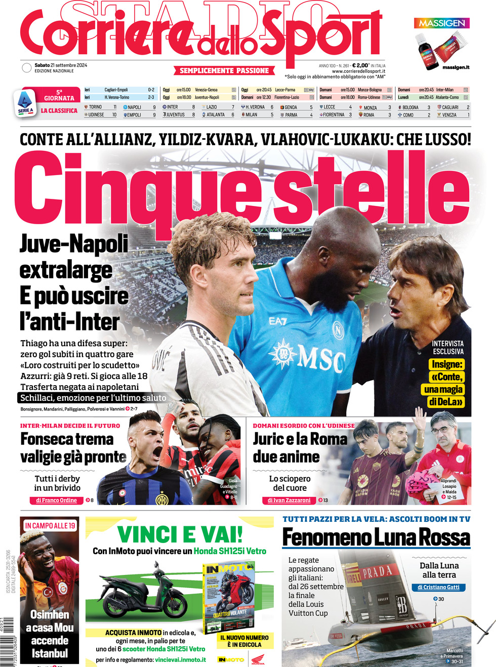 Prima Pagina Corriere dello Sport 21/09/2024