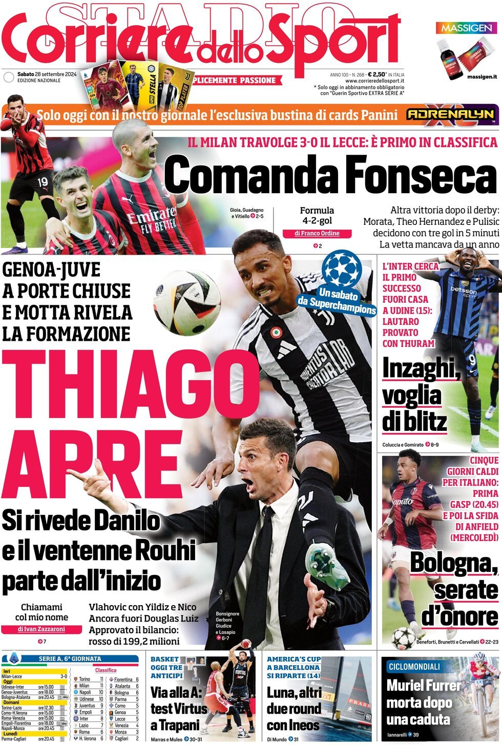 Prima Pagina Corriere dello Sport 28/09/2024