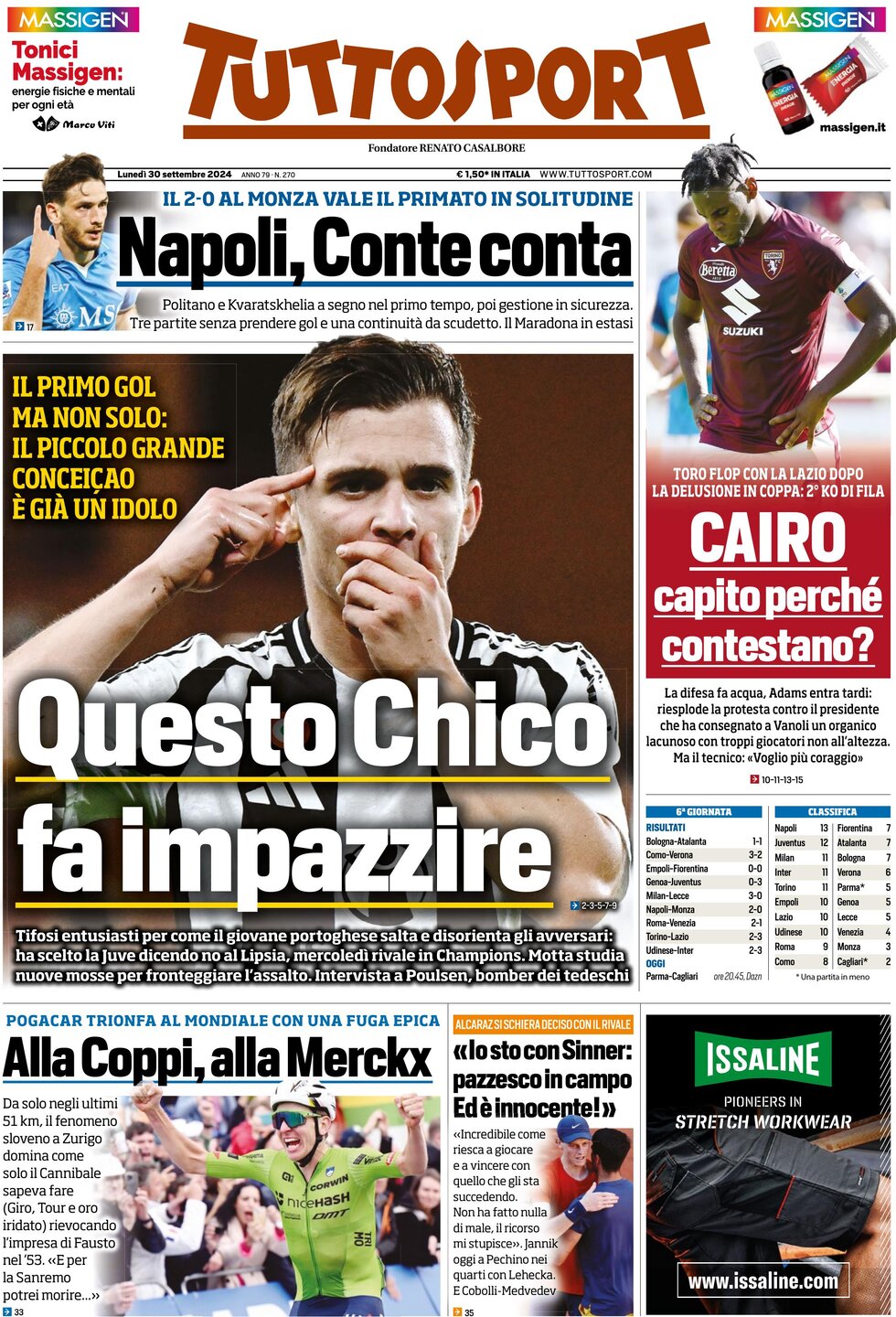 Prima Pagina Tuttosport 30/09/2024