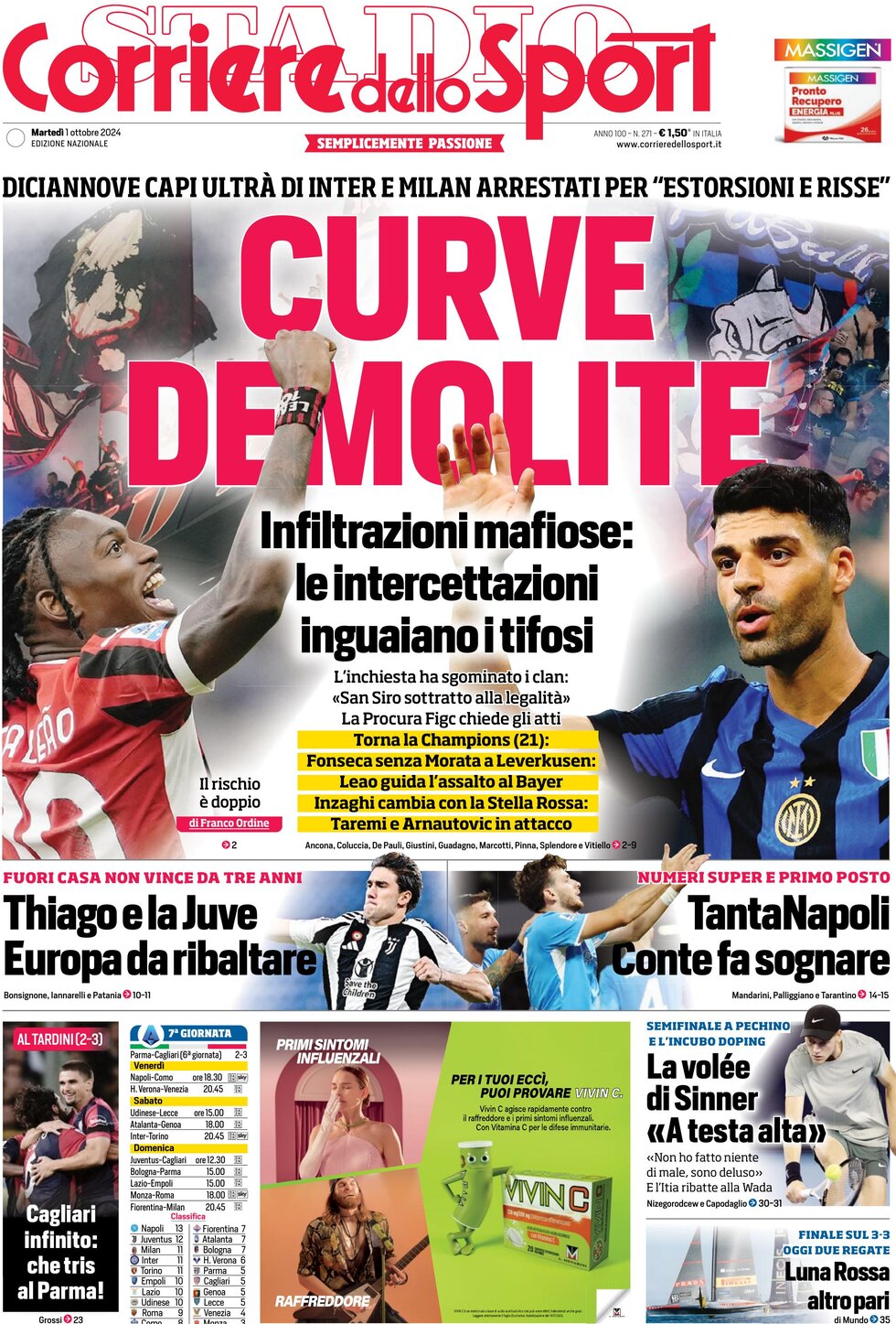 Prima Pagina Corriere dello Sport 01/10/2024