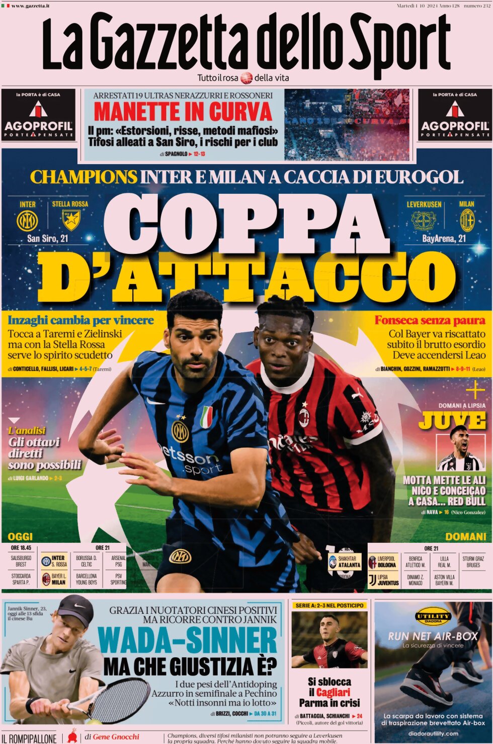 Prima Pagina La Gazzetta dello Sport 01/10/2024